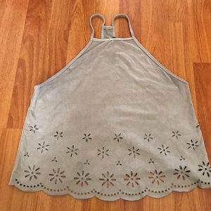 Tan suede high knit tank top